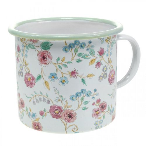 Floristik24 Plantekopp roser Emaljert dekorativ kopp med håndtak hvit Ø9,5cm