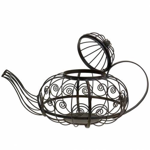 Floristik24 Dekorativ tekannekasse metall mørkebrun Ø28cm H24cm