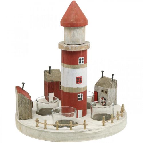 Floristik24 Lighthouse telysholder rød, hvit 4 telys Ø25cm H28m