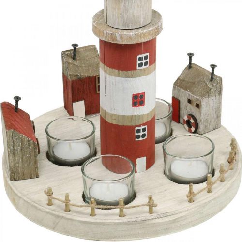 Floristik24 Lighthouse telysholder rød, hvit 4 telys Ø25cm H28m