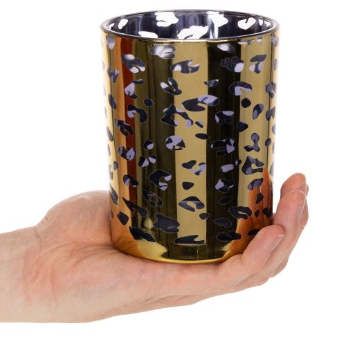 Telysholder i glass med leopardmønster til borddekorasjon, 12 cm | Floristik24.no