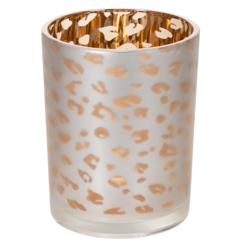 Telysholder i glass med leopardmønster, 12 cm