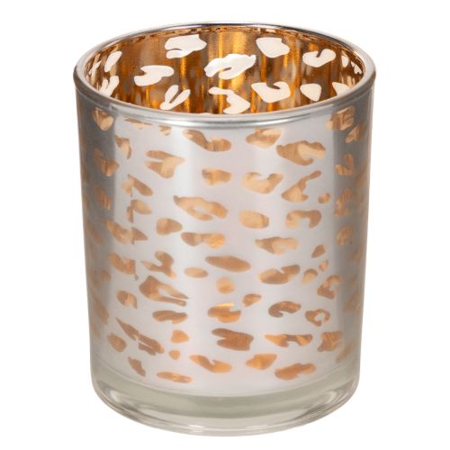 Telysholder i glass med leopardmønster, tofarget, 8 cm