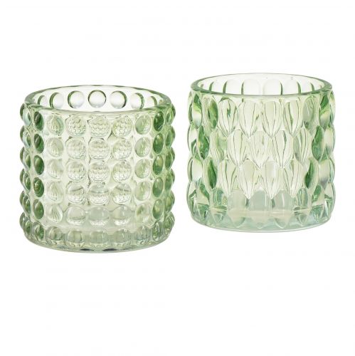 Telysglass grønn lanterne tonet glass Ø9,5cm H9cm 2stk