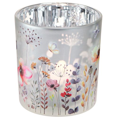 Telysholder glass valmue sommerfugl farget 8cm 4 stk