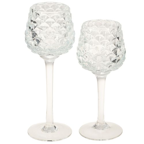 Telysholder i glass med kjegleformet base, H19,5/22,5 cm, sett med 2 stk.
