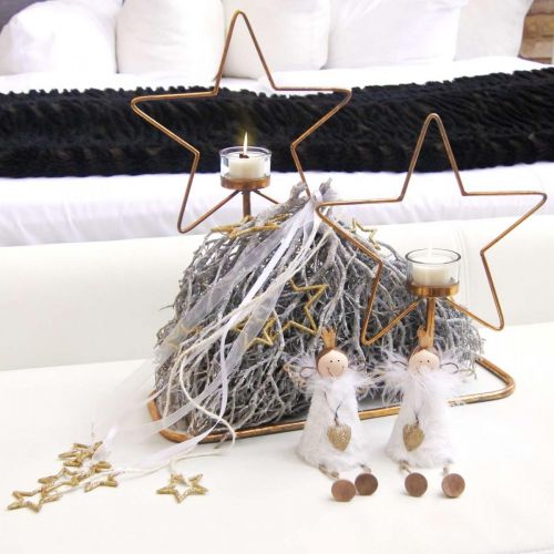 Floristik24 Telysholder Star Metal Golden Vintage 2 flammer L38cm