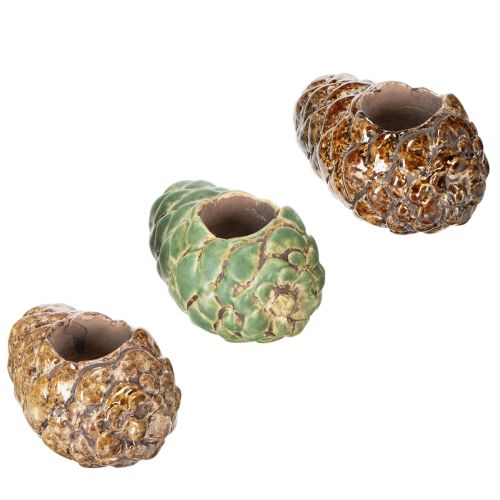 Telysholder med kongledesign, lysestake 8 cm, 3 stk. | Floristik24.no