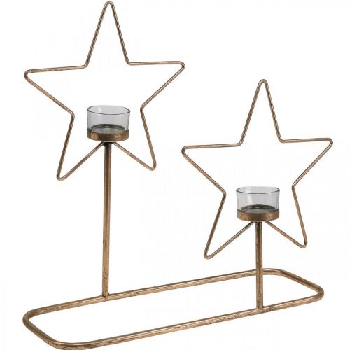 Telysholder Star Metal Golden Vintage 2 flammer L38cm