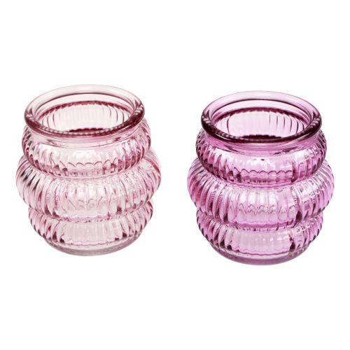 Floristik24 Telysholder glassdekor lilla rosa Ø7,5cm H7,5cm 2stk