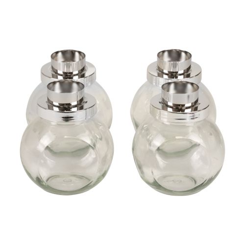 Floristik24 Telysholder lysestake glass metall sølv Ø10,5cm 4stk