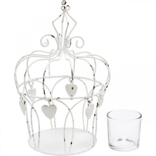Floristik24 Telysholder krone med hjerter shabby chic hvit Ø14cm H22cm