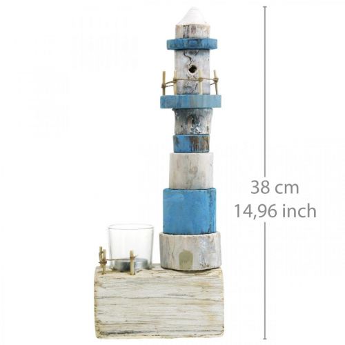 Floristik24 Trefyr med telysglass maritim dekorasjon blå, hvit H38cm