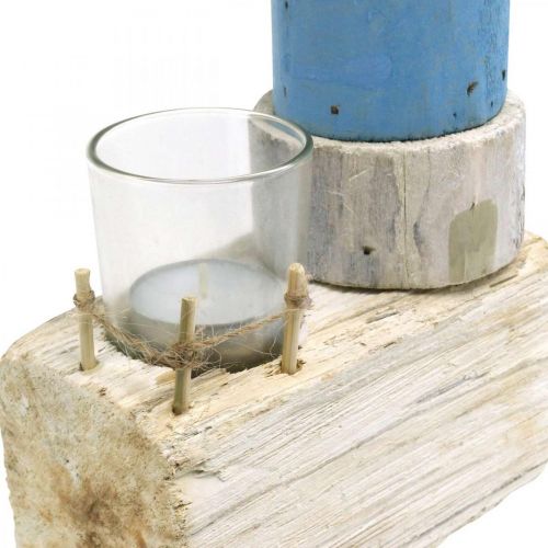 gjenstander Trefyr med telysglass maritim dekorasjon blå, hvit H38cm
