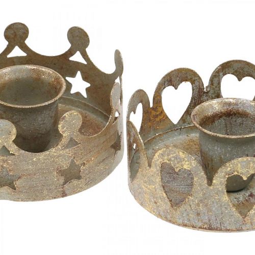 Floristik24 Lysestake metall for koniske lys antikk optikk gull Ø7cm 4stk