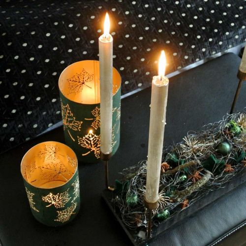 Floristik24 Lanterne metall blader grønne, gylne H20 / 15 / 10cm sett med 3