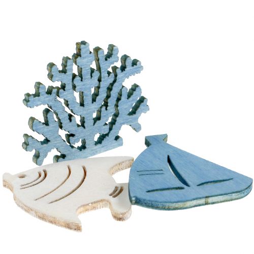 Floristik24 Bordpynt fisk, korall, båt lys blå-hvit 72 stk