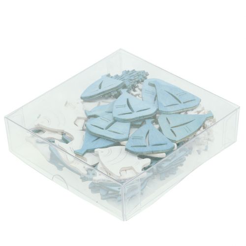 Floristik24 Bordpynt fisk, korall, båt lys blå-hvit 72 stk