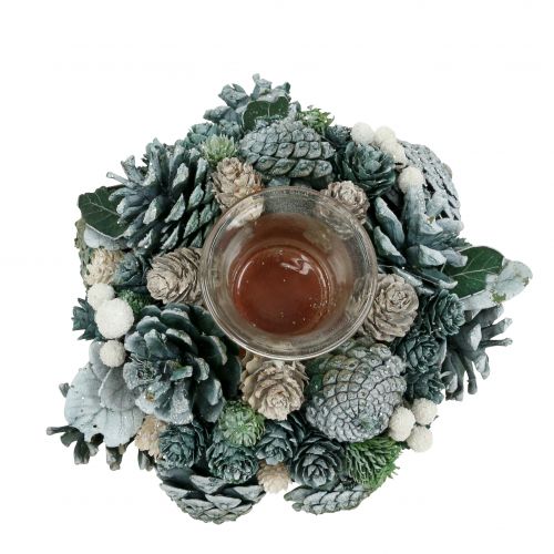 Floristik24 Bordpynt krans av kongler med telysgrønn Ø20cm