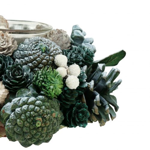 Floristik24 Bordpynt krans av kongler med telysgrønn Ø20cm