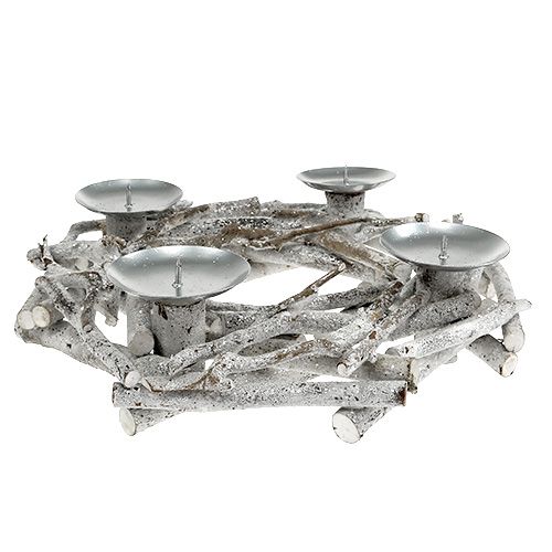 Floristik24 Bordkrans med lysestake Ø32cm hvitkalket