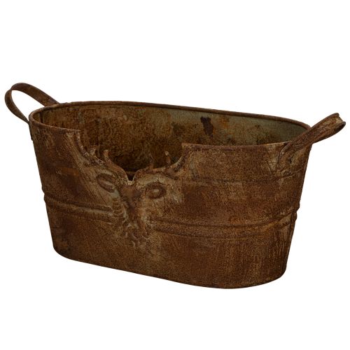 Oval metallskål med håndtak, hjortemotiv, rustfinish, 36 cm kjøpe | Floristik24.no