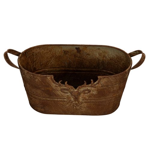 Oval metallskål med håndtak, hjortemotiv, rustfinish, 36 cm | Floristik24.no