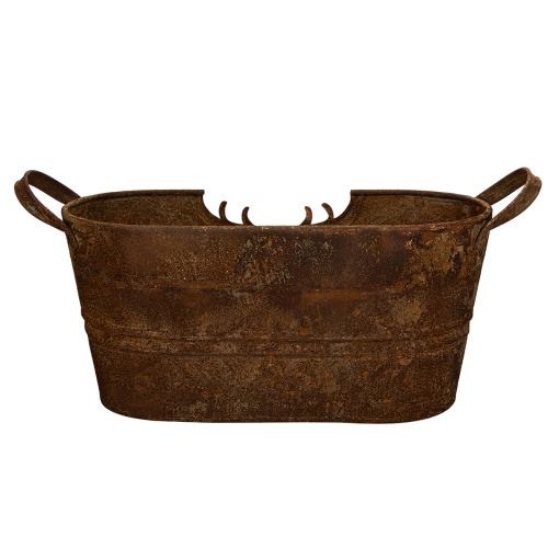 Oval metallskål med håndtak, hjortemotiv, rustfinish, 36 cm | Floristik24.no