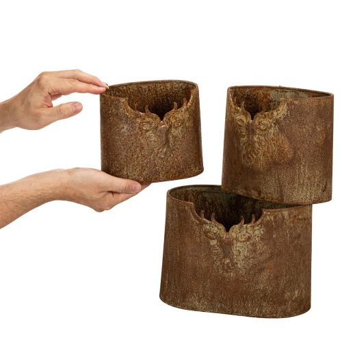 Blomsterpotte hjort metall oval rustikk sett med 3 24 cm | Floristik24.no