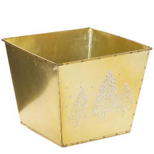 Metallplantekasse med glitrende grantremotiv, 18 cm