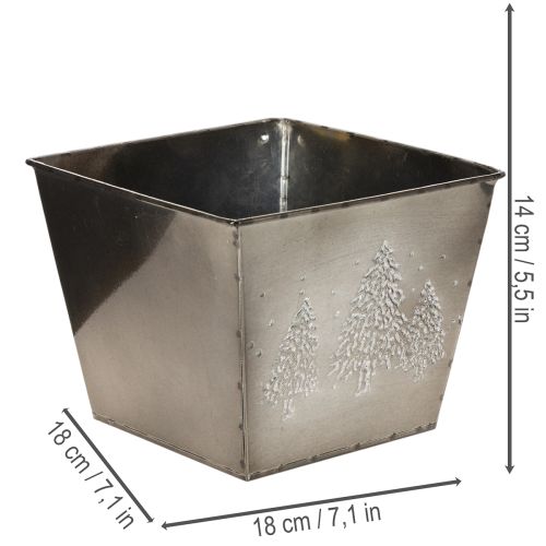 Firkantet metallplantekasse med grantremotiv, 18 cm | Floristik24.no