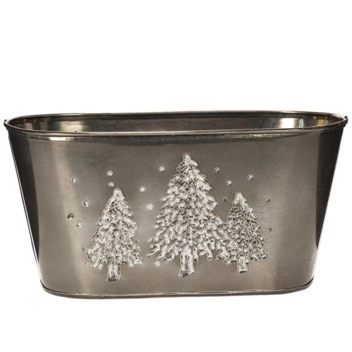 Oval blomsterkasse med preget grantredesign, 25 cm