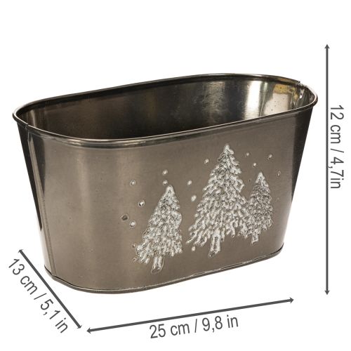 Oval blomsterkasse med preget grantredesign, 25 cm | Floristik24.no