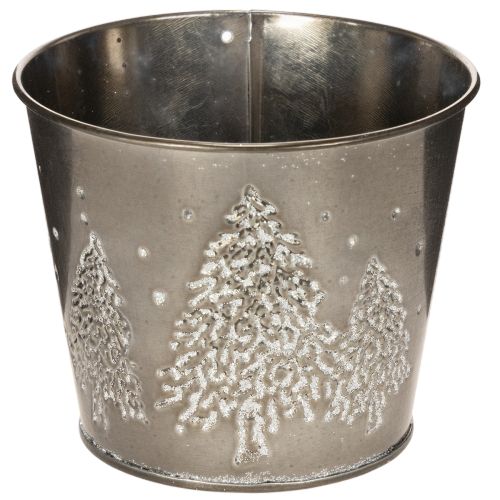 Metallplantekasse med glittergrantrær, 13 cm
