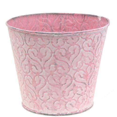 Floristik24 Galvanisert rosa plantepotte, vasket hvit Ø14,5cm H12,5cm
