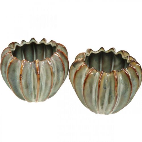 Floristik24 Keramikkkrukke, kunstferdig plantekasse, plantekasse turkis, beige, brun Ø11,5cm H9cm 2stk