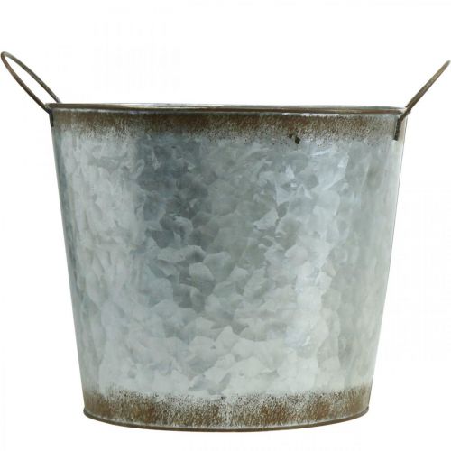 gjenstander Plantekrukke med håndtak, dekorativ skål rustdekor, metallkar sølv Ø26cm H25,5cm