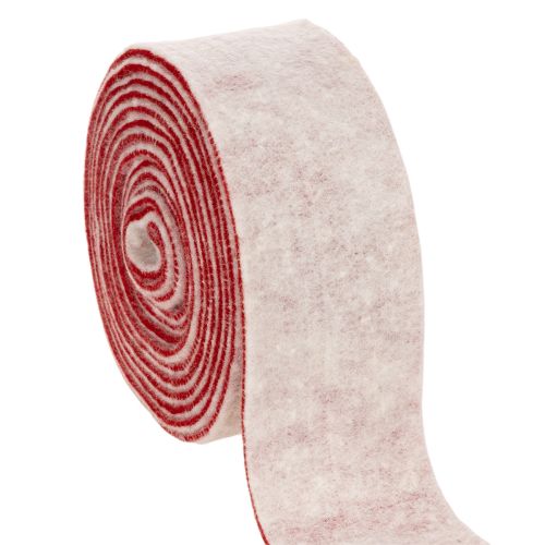 Tofarget pottehengsel laget av 100 % ull som dekorativt filtbånd, hvit/rød, 7,5 cm bred, 5 m lang kjøpe | Floristik24.no
