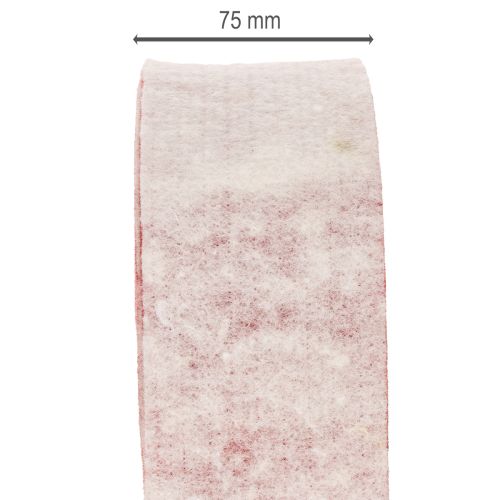 Tofarget pottehengsel laget av 100 % ull som dekorativt filtbånd, hvit/rød, 7,5 cm bred, 5 m lang | Floristik24.no