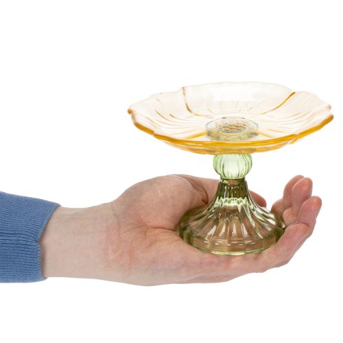 gjenstander Dekorativ glassplate med fot, blomsterdesign, ideell for festlig presentasjon, 15 cm