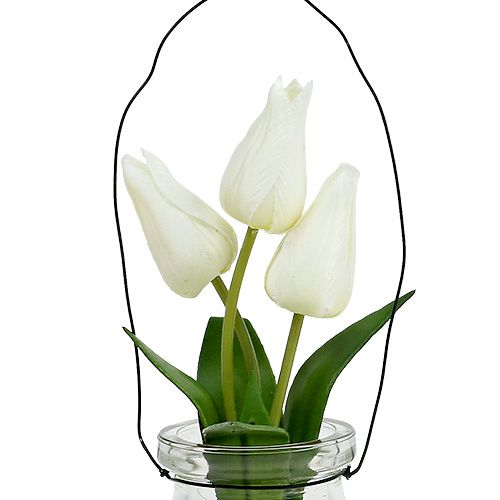 Floristik24 Tulipan hvit i et glass H21cm 1p