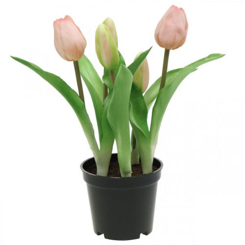 gjenstander Tulipan rosa, grønn i potte Kunstig potteplante dekorativ tulipan H23cm