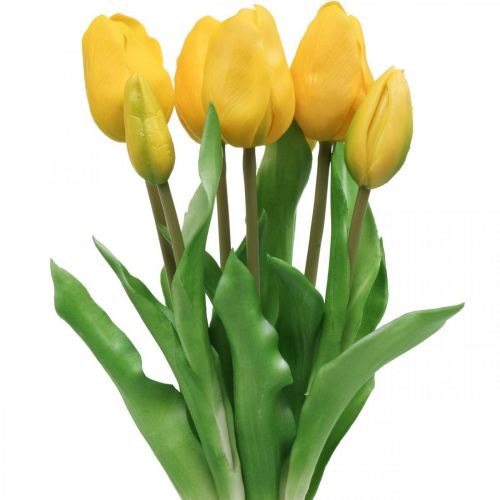 gjenstander Tulipan kunstig blomst gul ekte touch vårdekorasjon 38cm bukett à 7 stk