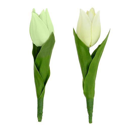 Floristik24 Vårpynt, kunstige tulipaner, silkeblomster, dekorative tulipaner grønn/krem 12 stk.