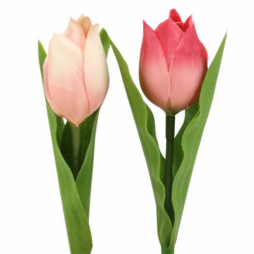 Floristik24 Tulipanblanding kunstige blomster rosa aprikos 16cm 12stk