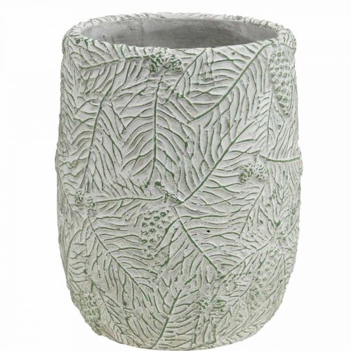 Floristik24 Plantekar keramikk grønn hvit grå furukvister Ø12cm H17,5cm