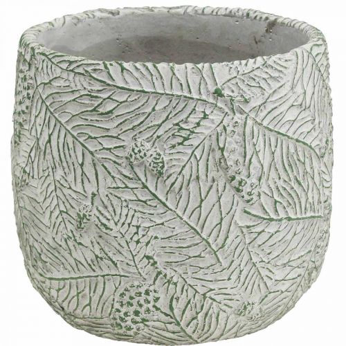 Plantekar keramikk grønn hvit grå gran greiner Ø12,5cm H12cm