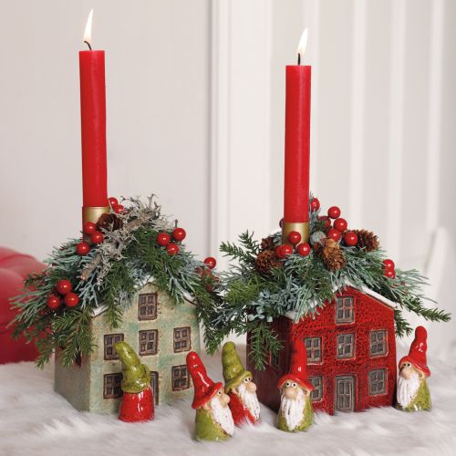 Floristik24 Blomsterpotte i keramikk, adventshus, rød og hvit, 10×10×12 cm