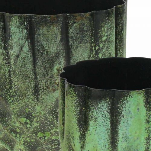 gjenstander Plantekasse metall vintage blomsterpotte grønn Ø14/12cm sett med 2