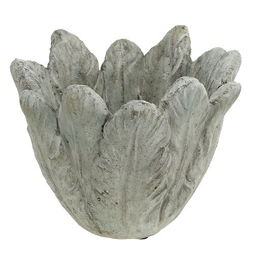 Floristik24 Planter med fjærmotiv grå Ø17cm H14cm 1p
